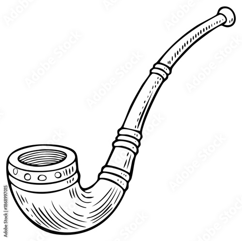 Hand drawn old fashioned smoking pipe line art illustration vintage style