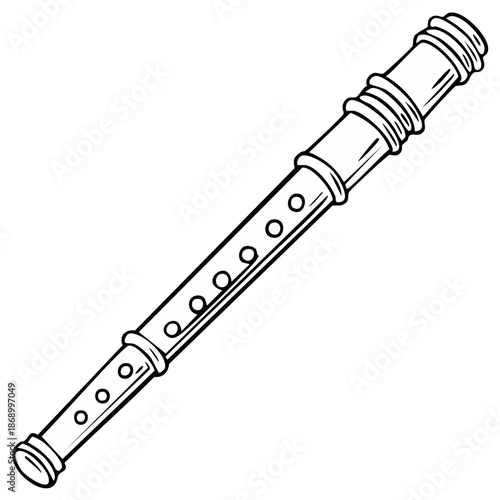 Simple Outline Drawing of a Wooden Musical Wind Instrument with Finger Holes