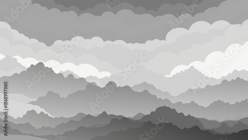 Abstract Layered Gray Mountains Landscape Clouds Vector Background with vector illustration