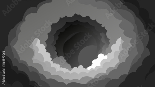 Abstract Grayscale Swirling Cloud Tunnel Vortex Digital Art with vector illustration