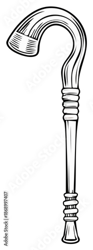 Classic Pharaoh's crook illustration, ancient Egyptian symbol of kingship and royalty in black outline