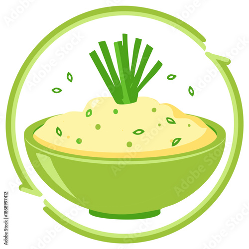 Fresh dip with green onions in a bowl surrounded by a recycle symbol