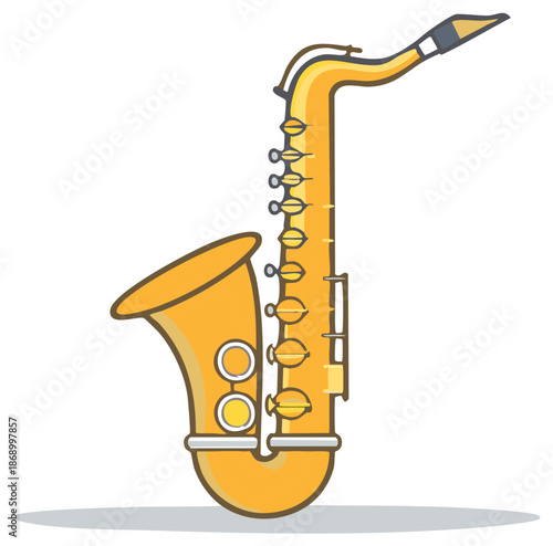 Illustration of a Golden Saxophone with Keys and Mouthpiece, Perfect for Music and Jazz Themes