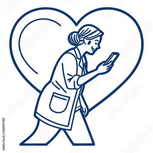 Remote Caregiver Support Icon Line Vector White Background