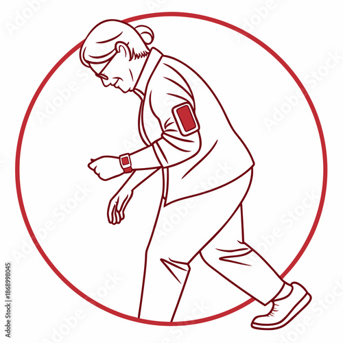Senior Activity Tracking Icon - Outline Vector
