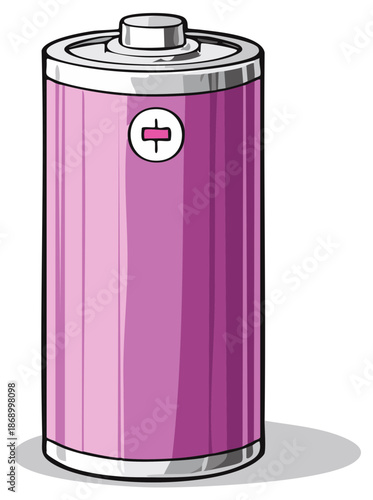 Single alkaline battery illustration with plus and minus symbol in a vibrant purple color