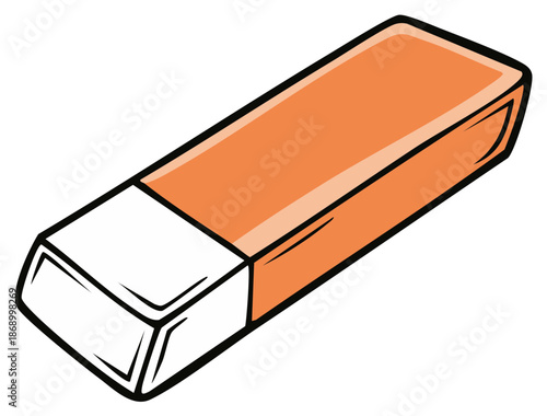 Illustration of a cartoon eraser with orange and white colors, used for correcting