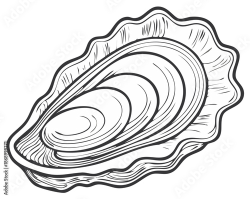 Elegant simple outline drawing of a single oyster shell perfect for seafood and marine design concepts