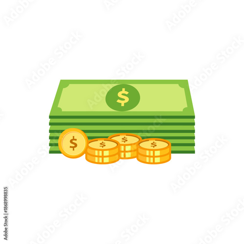 illustration of a stack of cash and coins,