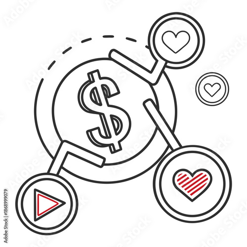 Social Media Monetization Icon - Line Vector Art