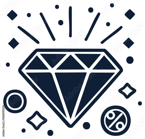 Diamond icon, gem illustration, luxury symbol, sparkling jewel