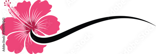 Pink hibiscus flower with flowing black swirl vector illustration tropical floral design element for beauty spa branding decoration background