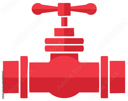 Red industrial water valve icon simple flat design symbolizing control and flow in plumbing systems