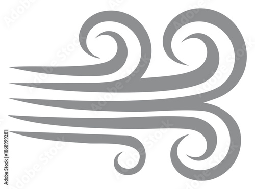 Stylized illustration of swirling gray wind gusts and parallel lines