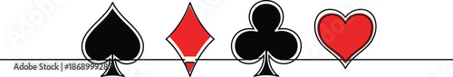 Playing card suits spade diamond club heart vector illustration minimalist casino poker symbols line design for gaming branding backgrounds