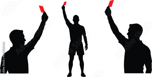 Soccer referee showing red card silhouette vector illustration representing football foul punishment referee decision sports competition concept design
