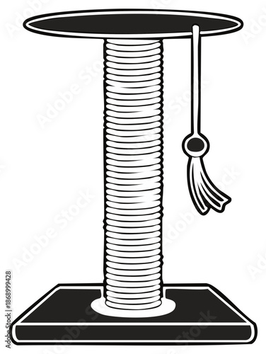 Cat Scratching Post Outline Illustration with Top Perch and Dangling Toy Tassel
