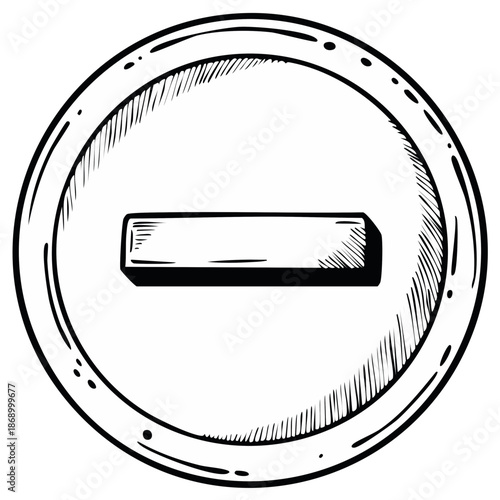 Minus Sign Graphic in Hand-Drawn Circle, Negation Symbol Illustration, Simple Line Art Style, Reduce or Decrease Icon