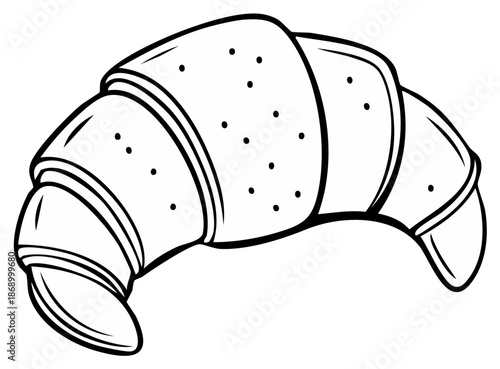 Croissant pastry black and white line art illustration