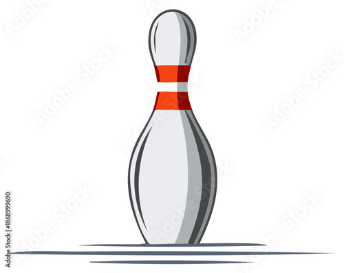 Cartoon-style bowling pin isolated on a white background, representing the sport and recreational activities.