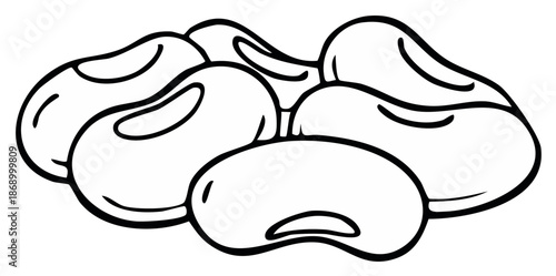 Black and white cartoon style beans illustration outline drawing for healthy food and agriculture concepts