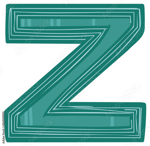 Hand drawn letter Z with concentric lines in shades of teal green