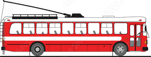 Red Vintage Trolleybus Illustration Side View Classic Electric Public Transport Vehicle Urban City Travel Vector Design Retro Flat Graphic