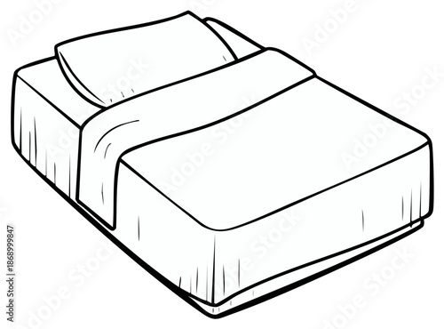 Simple outline drawing of a made bed with a pillow and neatly tucked sheets