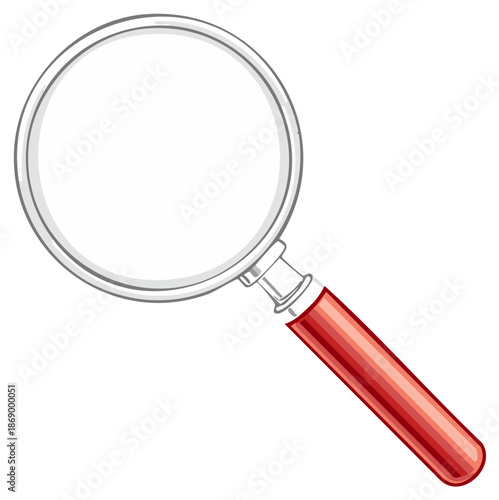 A classic red handled magnifying glass illustration for search and discovery concepts
