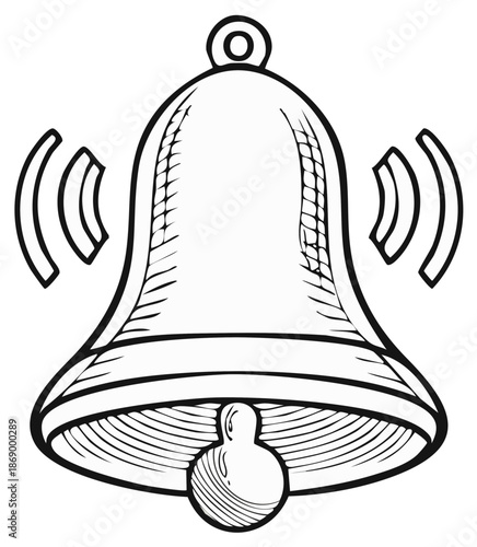 Hand drawn illustration of a ringing bell with sound waves emanating from it