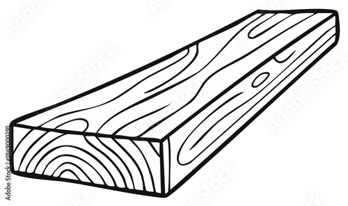 Drawn Wooden Plank with Grain Pattern Isolated on White