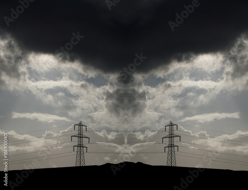 Fotografia Electric power towers suppling cities and home throughout the world with electri