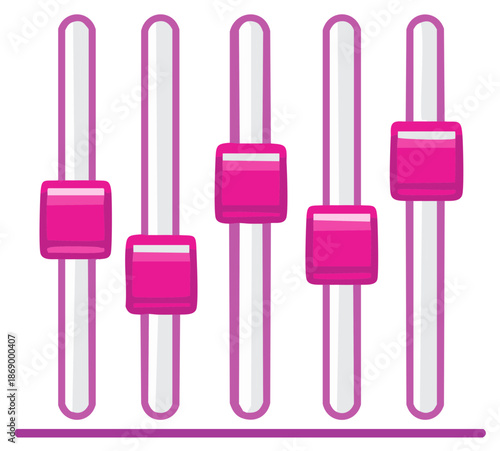 Sound equalizer control panel with pink sliders for music editing