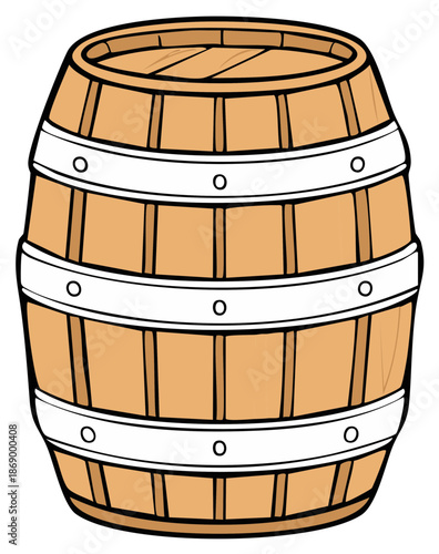 Wooden Barrel Container with Metal Bands Vintage Storage Vessel Illustration