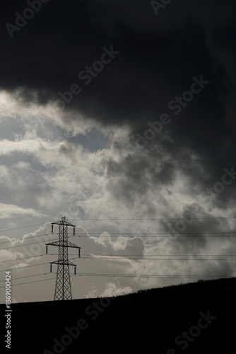 Quadro su tela Electric power towers suppling cities and home throughout the world with electri