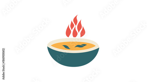 Bowl of Hot Soup with Flames.