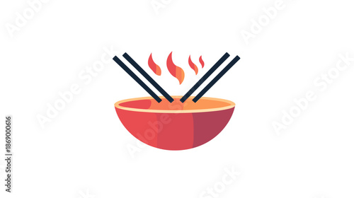 Bowl of Hot Noodle Soup with Chopsticks.