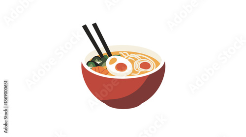 Bowl of Ramen Noodle Soup with Chopsticks.