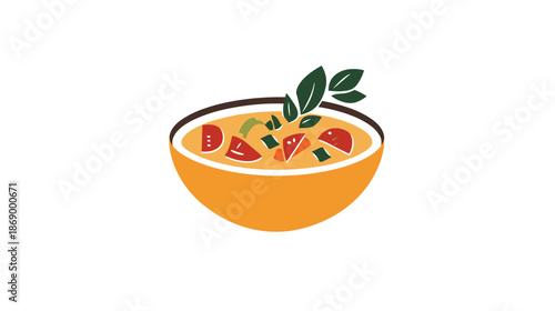 Bowl of Soup with Garnish and Herbs.