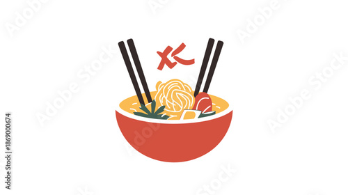Bowl of Ramen Noodle Soup Illustration.