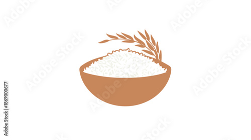 Bowl of Rice with Grain Stalk.