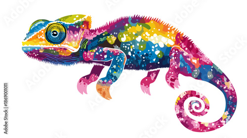 Colorful Chameleon with Vibrant Scales and Tail.