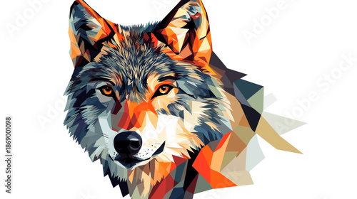 Colorful Geometric Wolf Head Illustration.