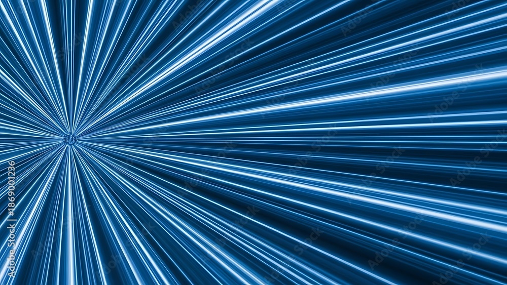 Fototapeta premium Blue and white light rays emanating from center point lines abstract