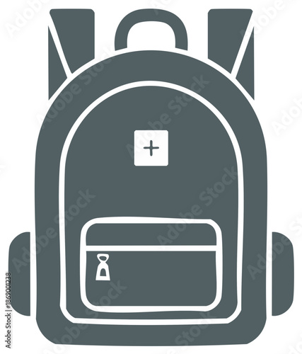 Dark Gray Backpack with First Aid Symbol Illustration Suitable for Travel or Medical Use