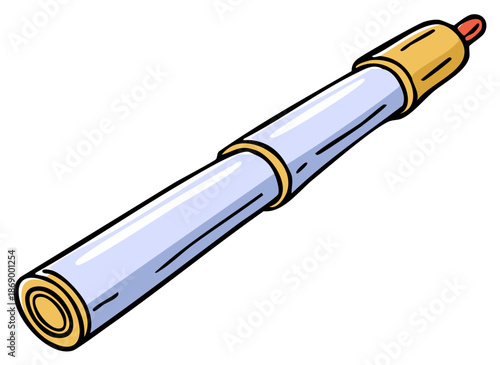 Cartoon marker pen with light blue barrel and yellow cap and end cap