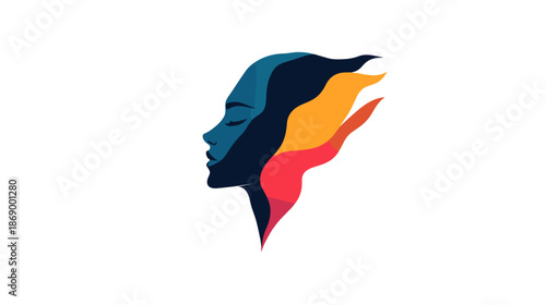 Colorful Silhouette of Human Head Profile.