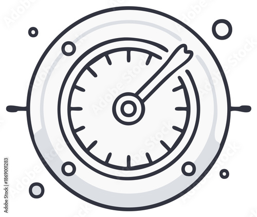 Hand Drawn Round Maritime Gauge or Analog Clock with Needle Indicator