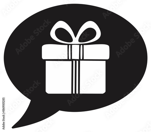 Gift box icon within a speech bubble, representing surprise, good news, or a special message.