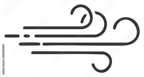 Stylized illustration of wind, with curves and lines suggesting air movement.